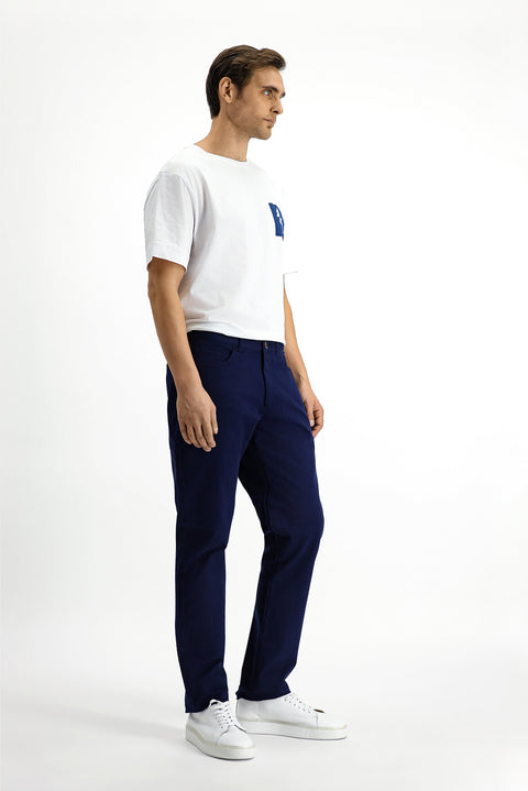 Light Blue Regular Fit Standard Cut Lycra Canvas / Chino Trousers
