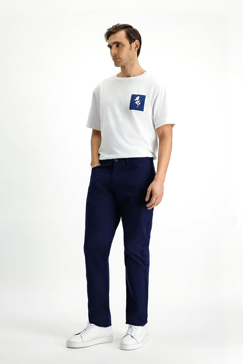 Light Blue Regular Fit Standard Cut Lycra Canvas / Chino Trousers