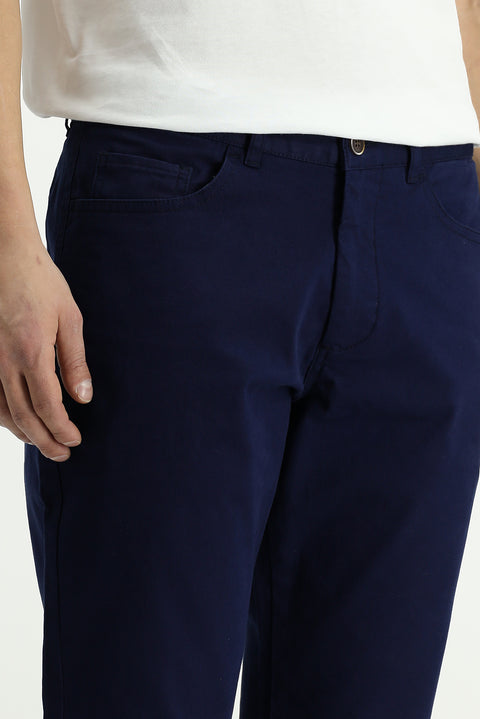 Light Blue Regular Fit Standard Cut Lycra Canvas / Chino Trousers