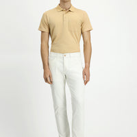 Ecru Regular Fit Standard Cut Lycra Canvas / Chino Trousers