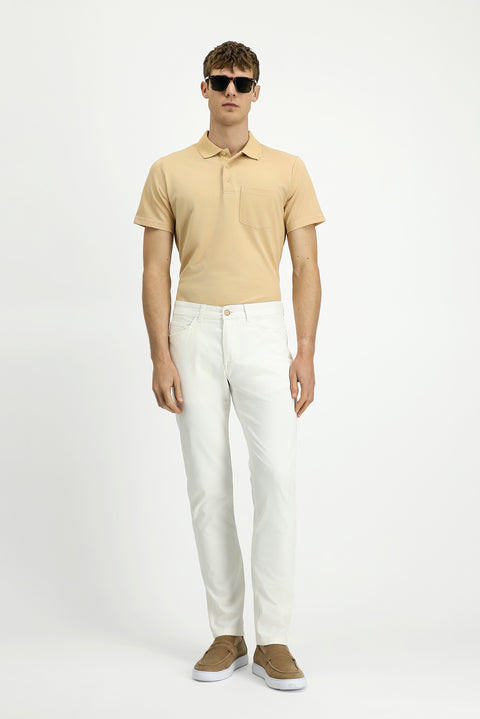 Ecru Regular Fit Standard Cut Lycra Canvas / Chino Trousers
