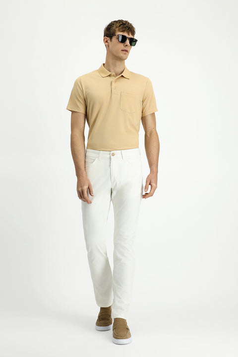 Ecru Regular Fit Standard Cut Lycra Canvas / Chino Trousers