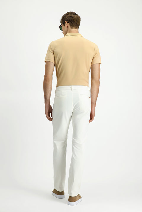 Ecru Regular Fit Standard Cut Lycra Canvas / Chino Trousers