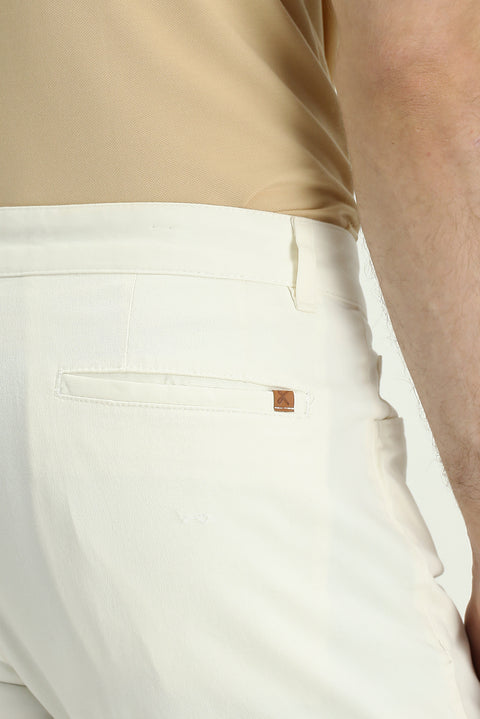 Ecru Regular Fit Standard Cut Lycra Canvas / Chino Trousers