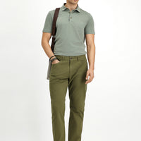 Khaki Regular Fit Standard Cut Lycra Canvas / Chino Pants