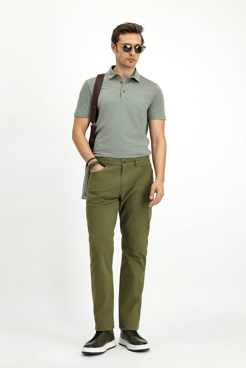 Khaki Regular Fit Standard Cut Lycra Canvas / Chino Pants