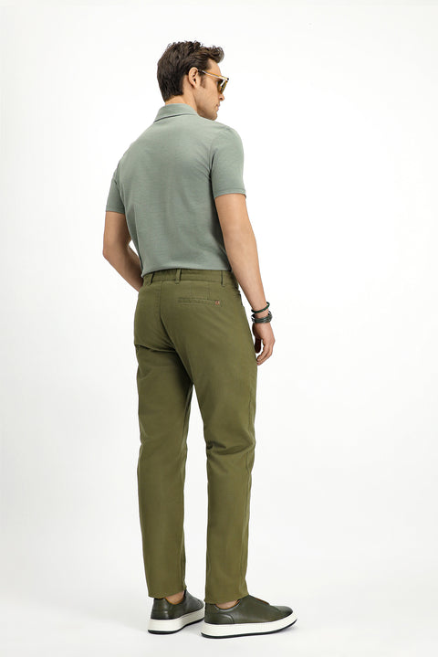 Khaki Regular Fit Standard Cut Lycra Canvas / Chino Pants