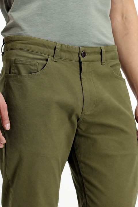 Khaki Regular Fit Standard Cut Lycra Canvas / Chino Pants