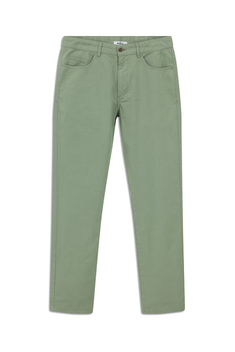 Asparagus Green Regular Fit Standard Cut Lycra Canvas / Chino Trousers