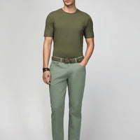 Asparagus Green Regular Fit Standard Cut Lycra Canvas / Chino Trousers