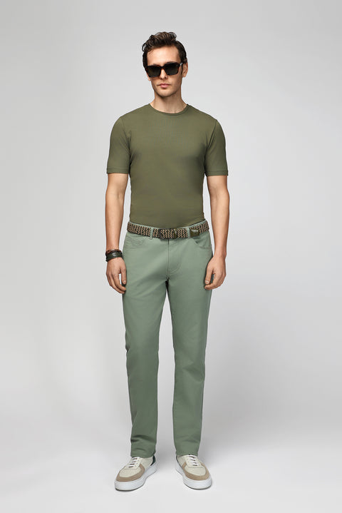 Asparagus Green Regular Fit Standard Cut Lycra Canvas / Chino Trousers