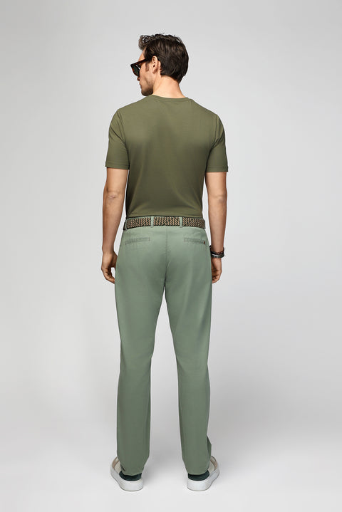 Asparagus Green Regular Fit Standard Cut Lycra Canvas / Chino Trousers