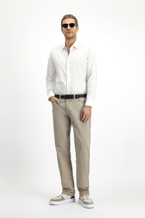 Light Mink Regular Fit Standard Cut Lycra Canvas / Chino Trousers