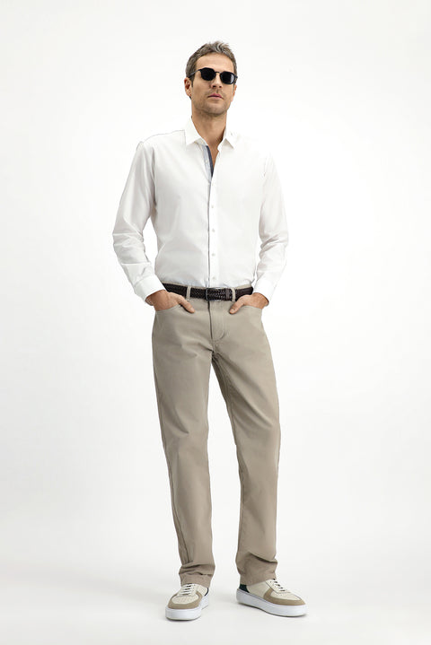 Light Mink Regular Fit Standard Cut Lycra Canvas / Chino Trousers