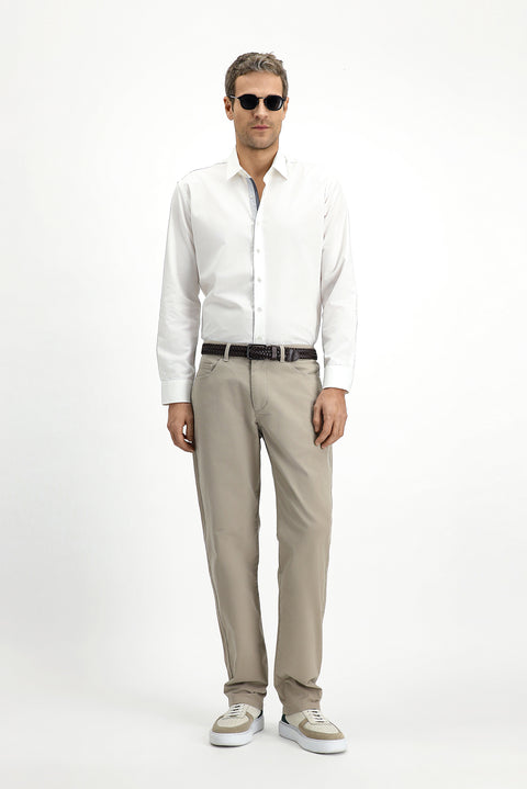 Light Mink Regular Fit Standard Cut Lycra Canvas / Chino Trousers