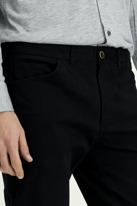 Black Slim Fit Narrow Cut Lycra Side Pocket Canvas / Chino Trousers