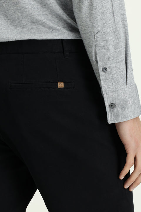 Black Relaxed Fit Canvas / Chino Trousers with Side Pockets and Stretch Fabric