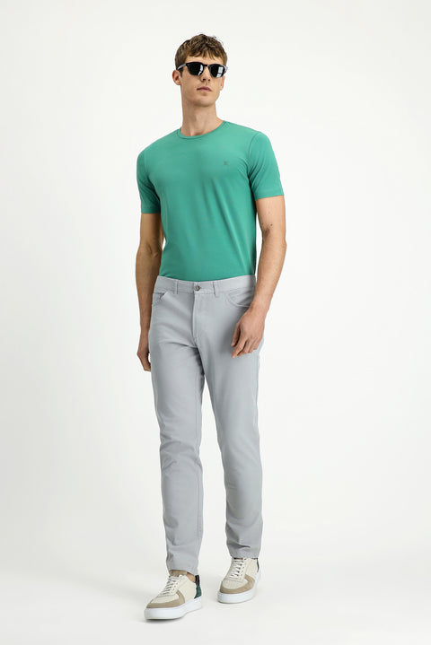 Light Grey Slim Fit Narrow Cut Lycra Side Pocket Canvas / Chino Trousers