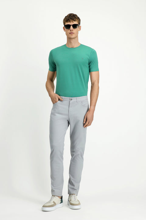 Light Grey Slim Fit Narrow Cut Lycra Side Pocket Canvas / Chino Trousers