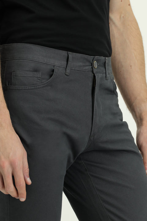 Medium Smoke Relaxed Fit Stretch Side Pocket Canvas / Chino Trousers
