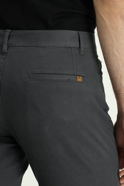 Orta Füme Slim Fit Dar Kesim Likralı Yandan Cepli Kanvas / Chino Pantolon