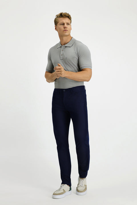 Light Navy Relaxed Fit Comfortable Cut Lycra Side Pocket Canvas / Chino Trousers