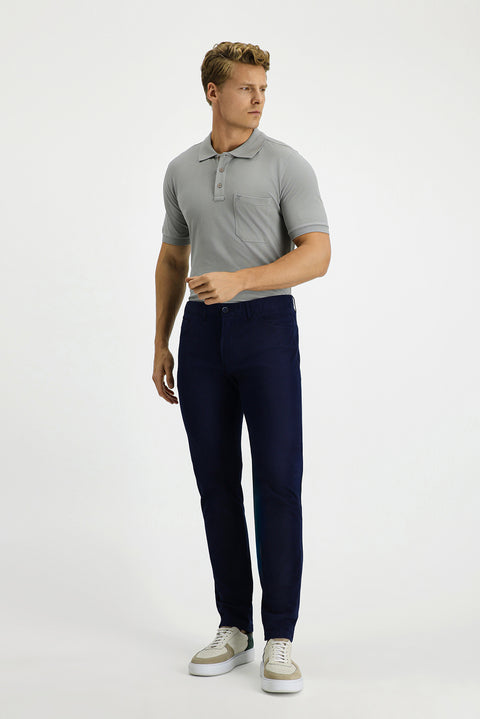Light Navy Relaxed Fit Comfortable Cut Lycra Side Pocket Canvas / Chino Trousers