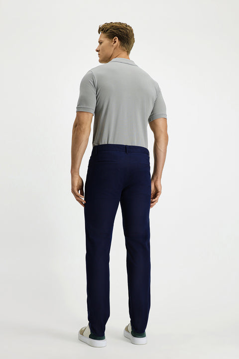 Light Navy Relaxed Fit Comfortable Cut Lycra Side Pocket Canvas / Chino Trousers
