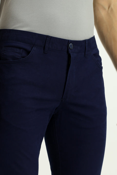 Light Navy Relaxed Fit Comfortable Cut Lycra Side Pocket Canvas / Chino Trousers