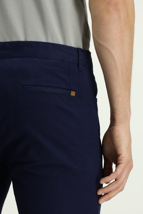Light Navy Relaxed Fit Comfortable Cut Lycra Side Pocket Canvas / Chino Trousers