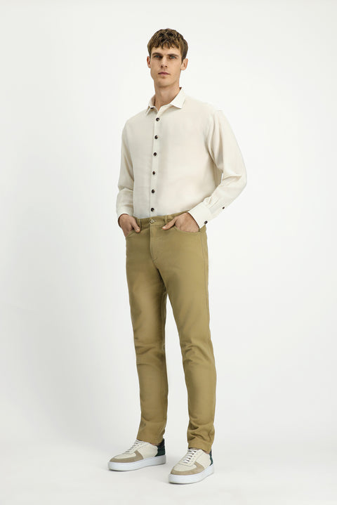 Mid Beige Slim Fit Stretch Side Pocket Canvas / Chino Trousers