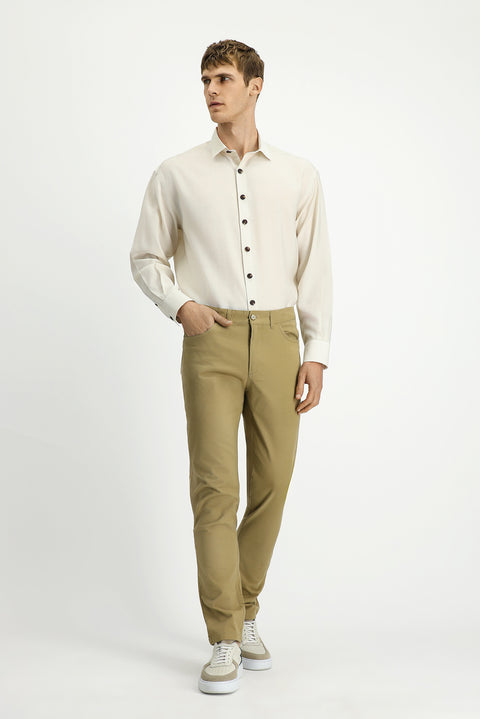Mid Beige Slim Fit Stretch Side Pocket Canvas / Chino Trousers