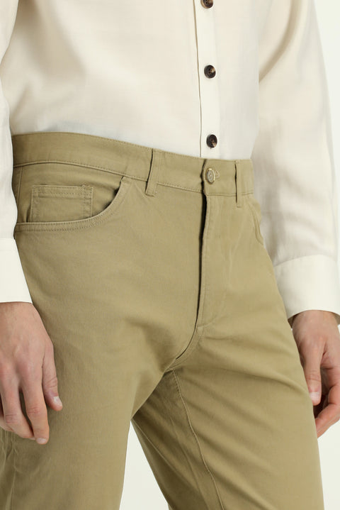 Mid Beige Slim Fit Stretch Side Pocket Canvas / Chino Trousers