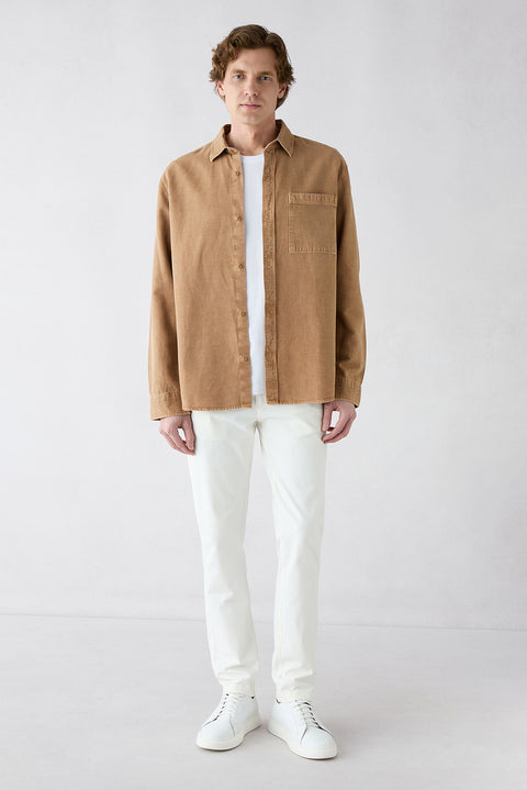Ecru Relaxed Fit Stretch Canvas / Chino Trousers with Side Pockets