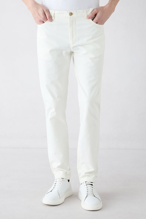 Ecru Relaxed Fit Stretch Canvas / Chino Trousers with Side Pockets