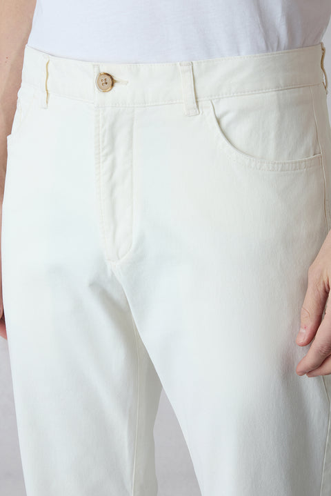 Ecru Relaxed Fit Stretch Canvas / Chino Trousers with Side Pockets