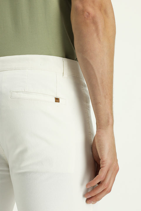 Ekru Slim Fit Dar Kesim Likralı Yandan Cepli Kanvas / Chino Pantolon