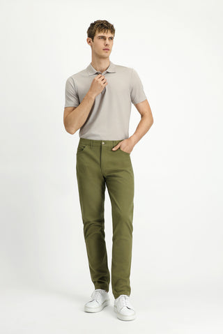  Asker Haki Slim Fit Dar Kesim Likralı Yandan Cepli Kanvas / Chino Pantolon