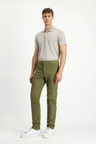  Asker Haki Slim Fit Dar Kesim Likralı Yandan Cepli Kanvas / Chino Pantolon