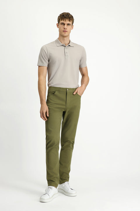 Military Khaki Relaxed Fit Stretch Side Pocket Canvas / Chino Trousers