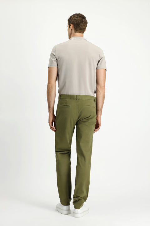 Asker Haki Slim Fit Dar Kesim Likralı Yandan Cepli Kanvas / Chino Pantolon