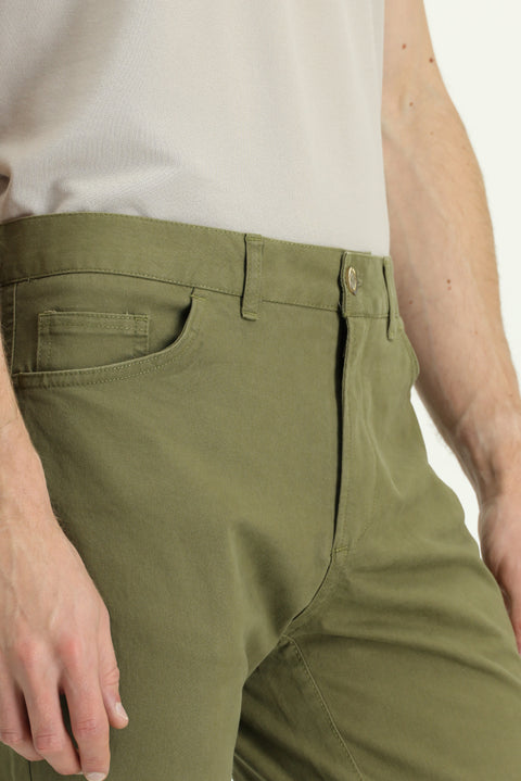 Asker Haki Slim Fit Dar Kesim Likralı Yandan Cepli Kanvas / Chino Pantolon