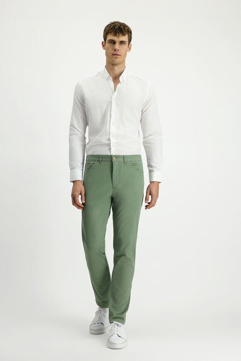 Çağla Green Slim Fit Lycra Canvas / Chino Trousers with Side Pockets