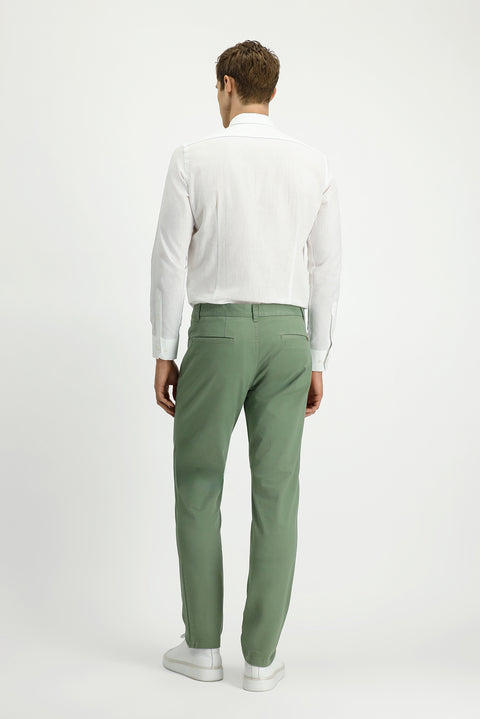 Çağla Green Slim Fit Lycra Canvas / Chino Trousers with Side Pockets