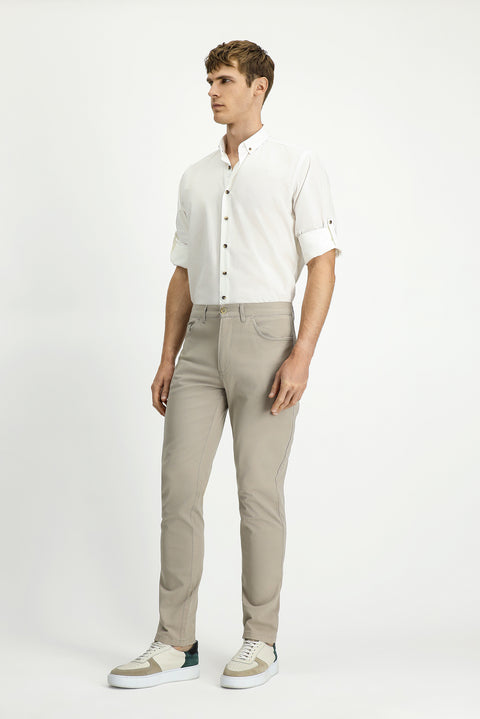 Light Mink Slim Fit Skinny Stretch Canvas / Chino Pants with Side Pockets