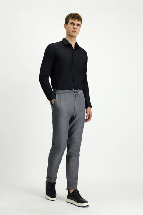 Medium Smoked Slim Fit Narrow Cut Patterned Elasticated Waist Drawstring Lycra Jogger Pants