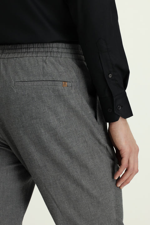 Medium Smoked Slim Fit Narrow Cut Patterned Elasticated Waist Drawstring Lycra Jogger Pants