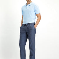 Dark Blue Slim Fit Narrow Cut Patterned Elasticated Waist Drawstring Lycra Jogger Pants