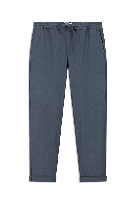 Dark Blue Slim Fit Narrow Cut Patterned Elasticated Waist Drawstring Lycra Jogger Pants