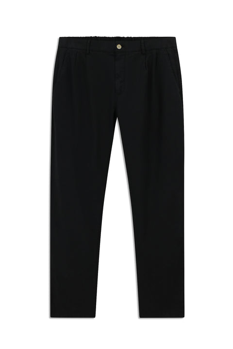 Black Regular Fit Standard Cut Lycra Elasticated Waist Drawstring Pleated Trousers
